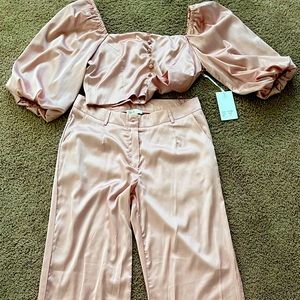 Two pieace set satin pink